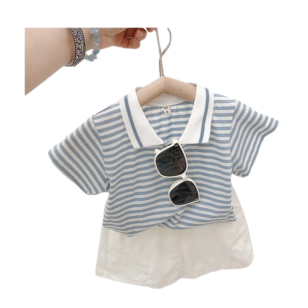 Striped short sleeve polo suit
