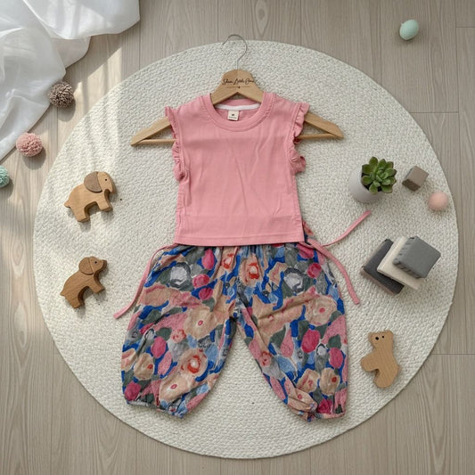 Pink Ruffle Top & floral shorts set