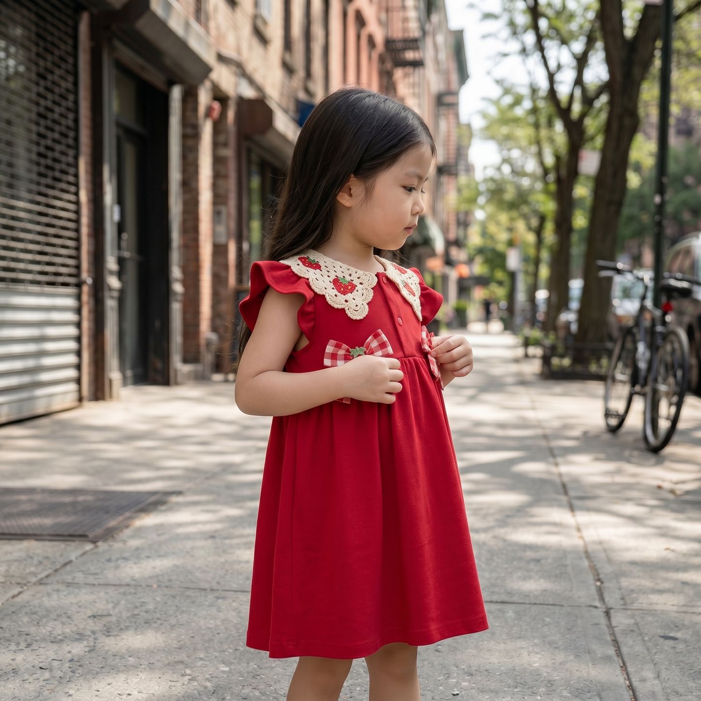 Dress Kanak-kanak Perempuan Strawberry Collar ( Tahun 1-7)