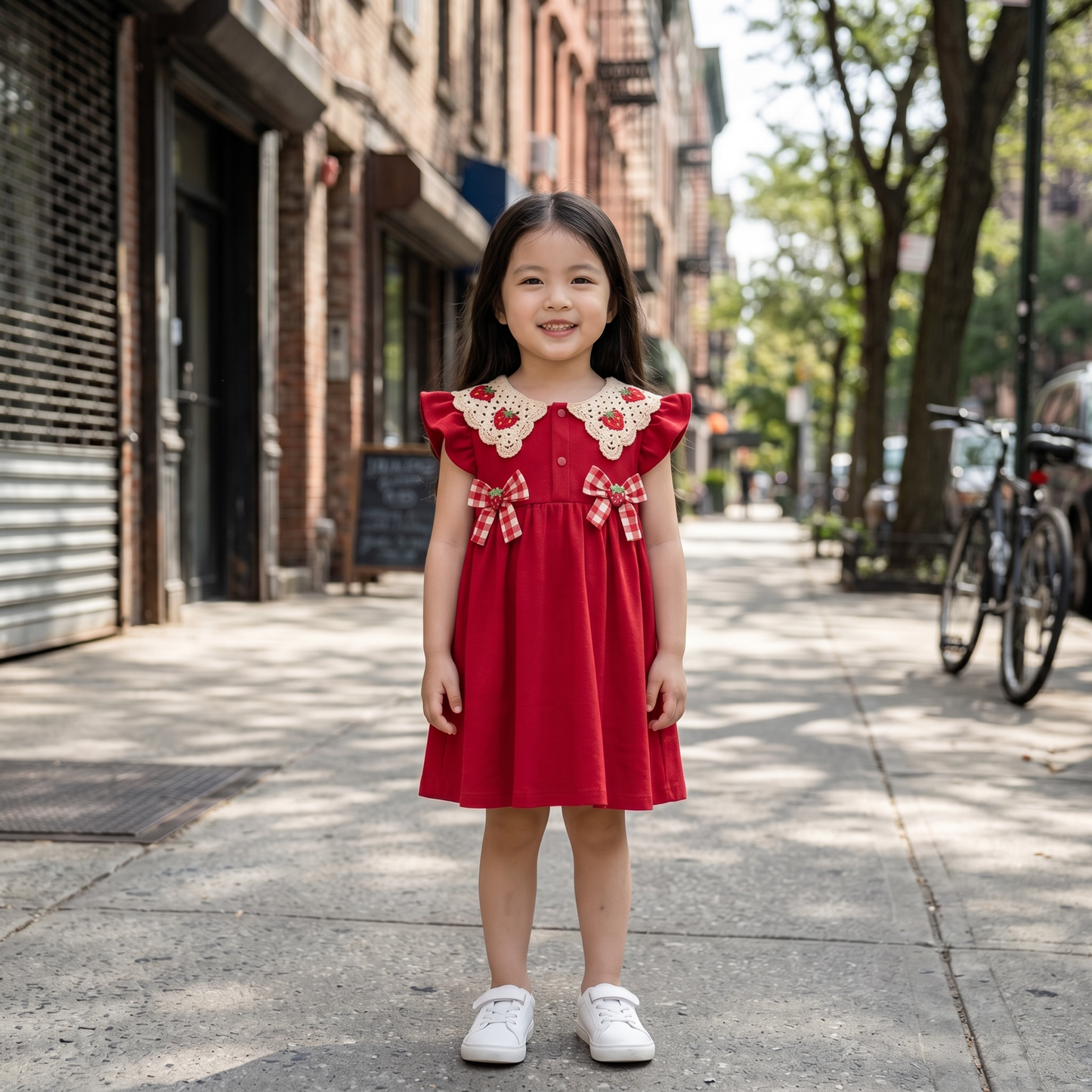 Dress Kanak-kanak Perempuan Strawberry Collar ( Tahun 1-7)