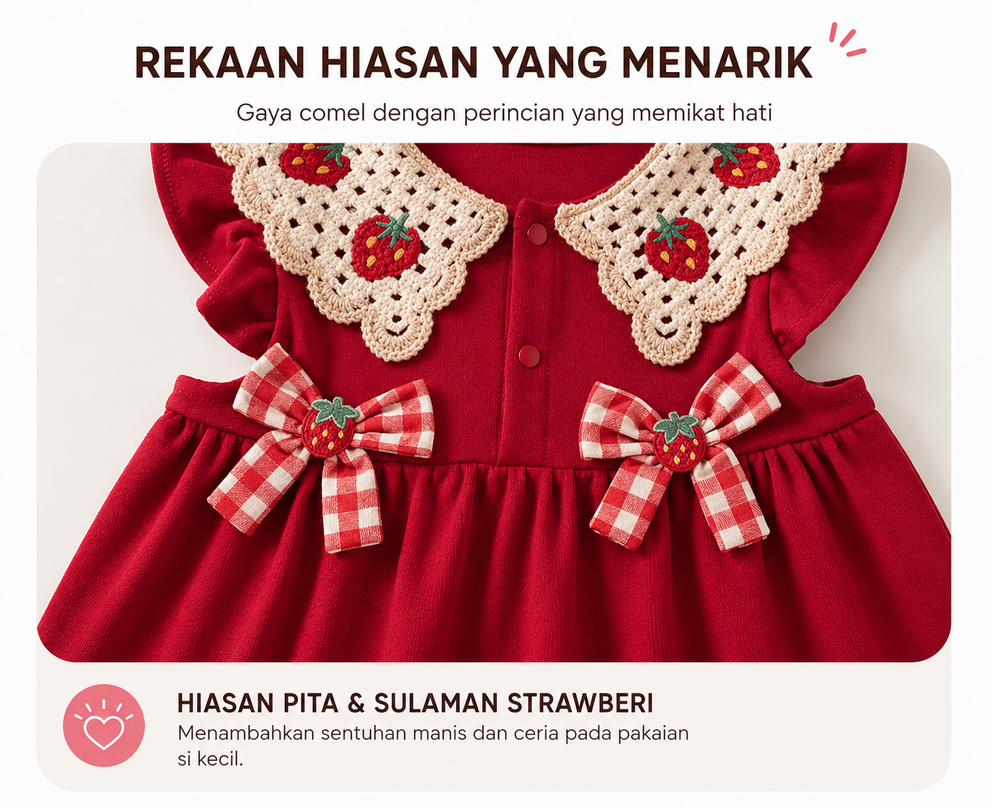 Dress Kanak-kanak Perempuan Strawberry Collar ( Tahun 1-7)