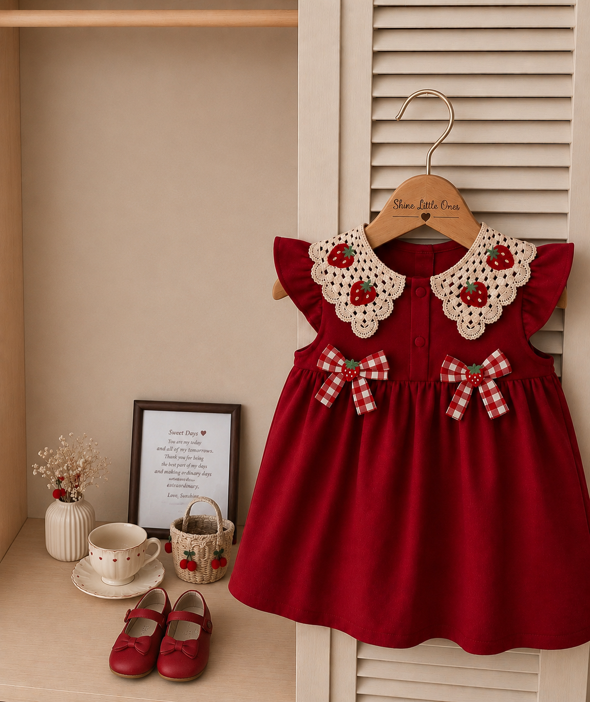 Dress Kanak-kanak Perempuan Strawberry Collar ( Tahun 1-7)