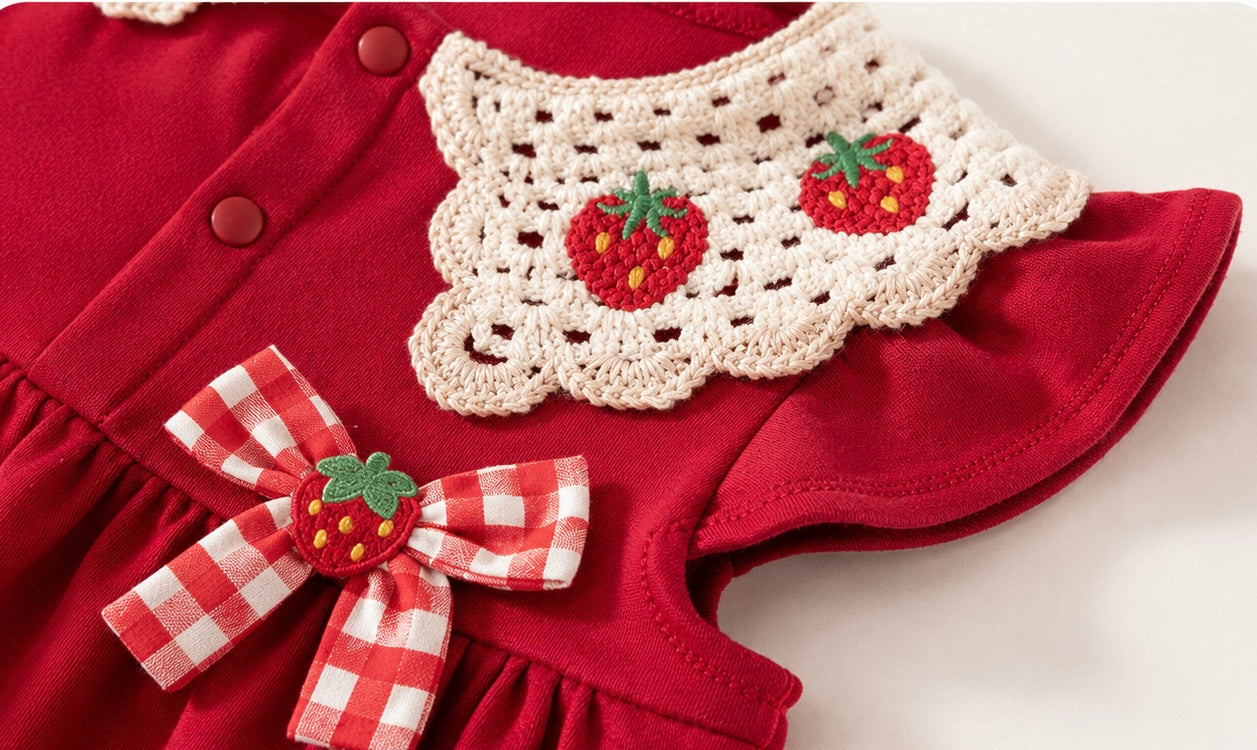 Dress Kanak-kanak Perempuan Strawberry Collar ( Tahun 1-7)
