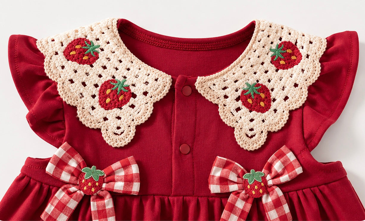 Dress Kanak-kanak Perempuan Strawberry Collar ( Tahun 1-7)