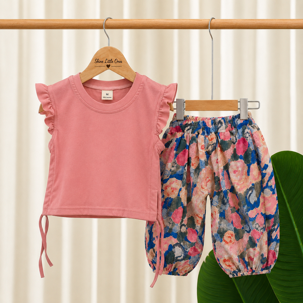 Pink Ruffle Top & floral shorts set