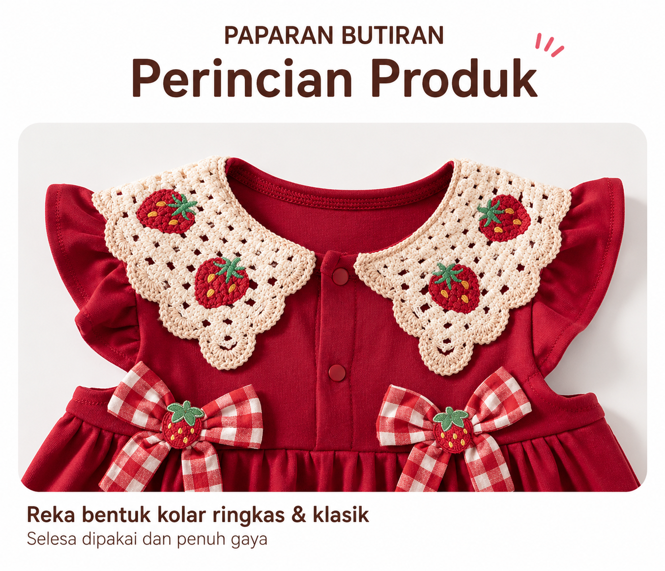 Dress Kanak-kanak Perempuan Strawberry Collar ( Tahun 1-7)