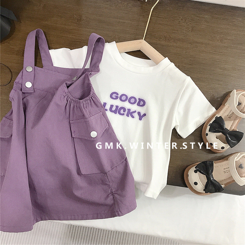 Purple Pinafore Dress Two-piece set