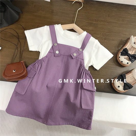Purple Pinafore Dress Two-piece set