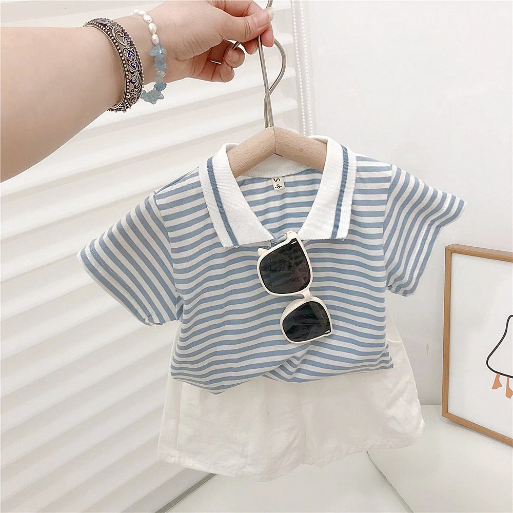 Striped short sleeve polo suit