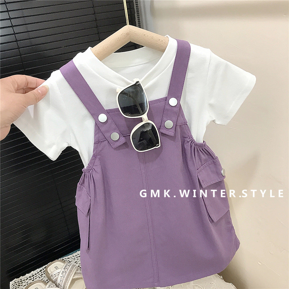 Purple Pinafore Dress Two-piece set