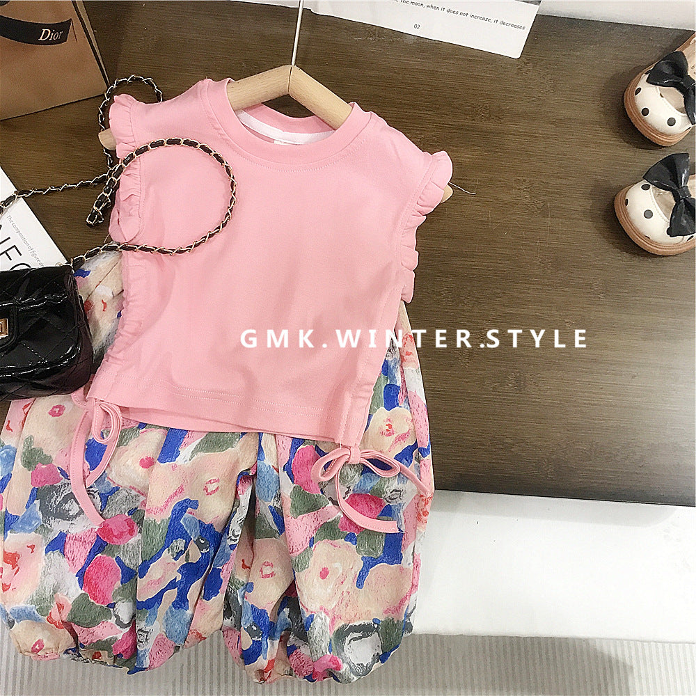 Pink Ruffle Top & floral shorts set