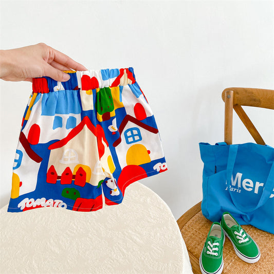 Little House Printed Cotton Shorts