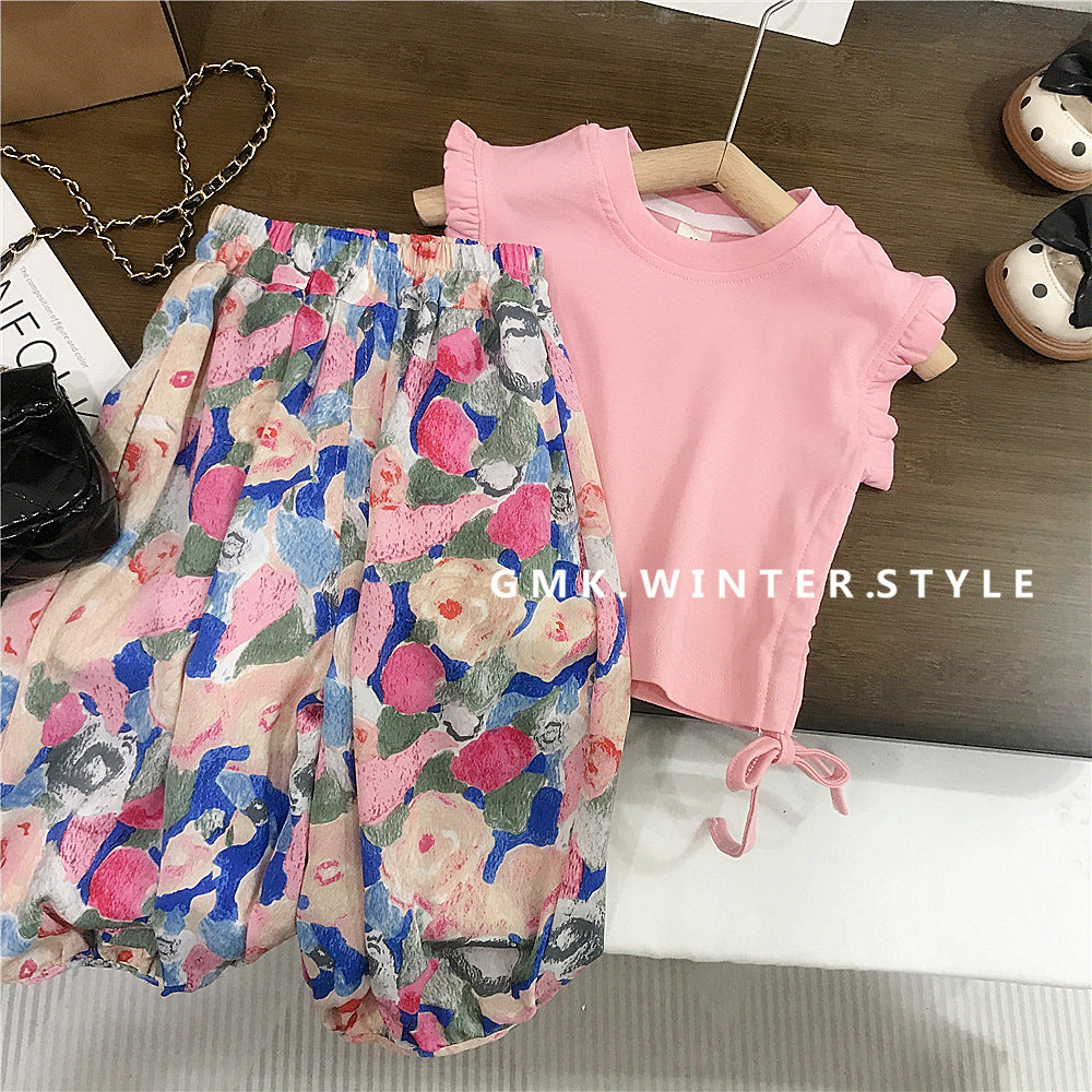 Pink Ruffle Top & floral shorts set