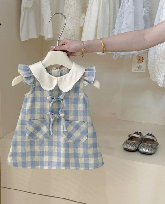 Blue Checkered Sleeveless Dress