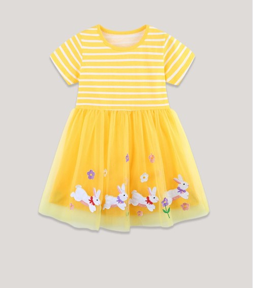 Rabbit Embroidered Mesh Princess Dress