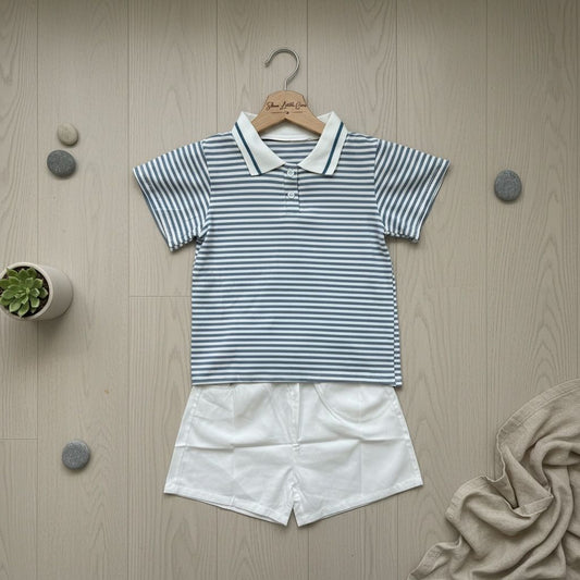 Striped short sleeve polo suit