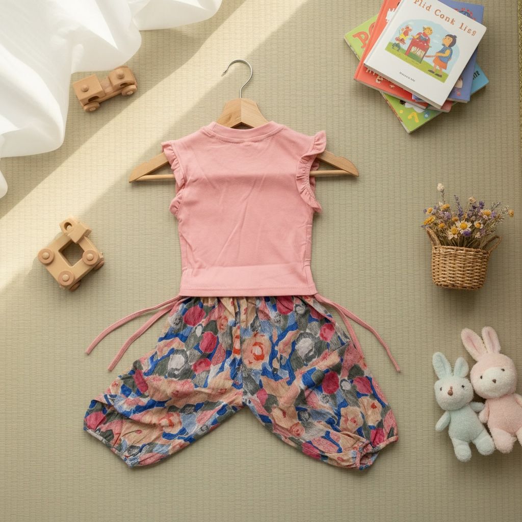 Pink Ruffle Top & floral shorts set