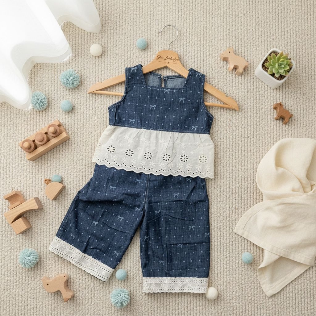 Blue Sleeveless Top & Pants Set with Bow Print