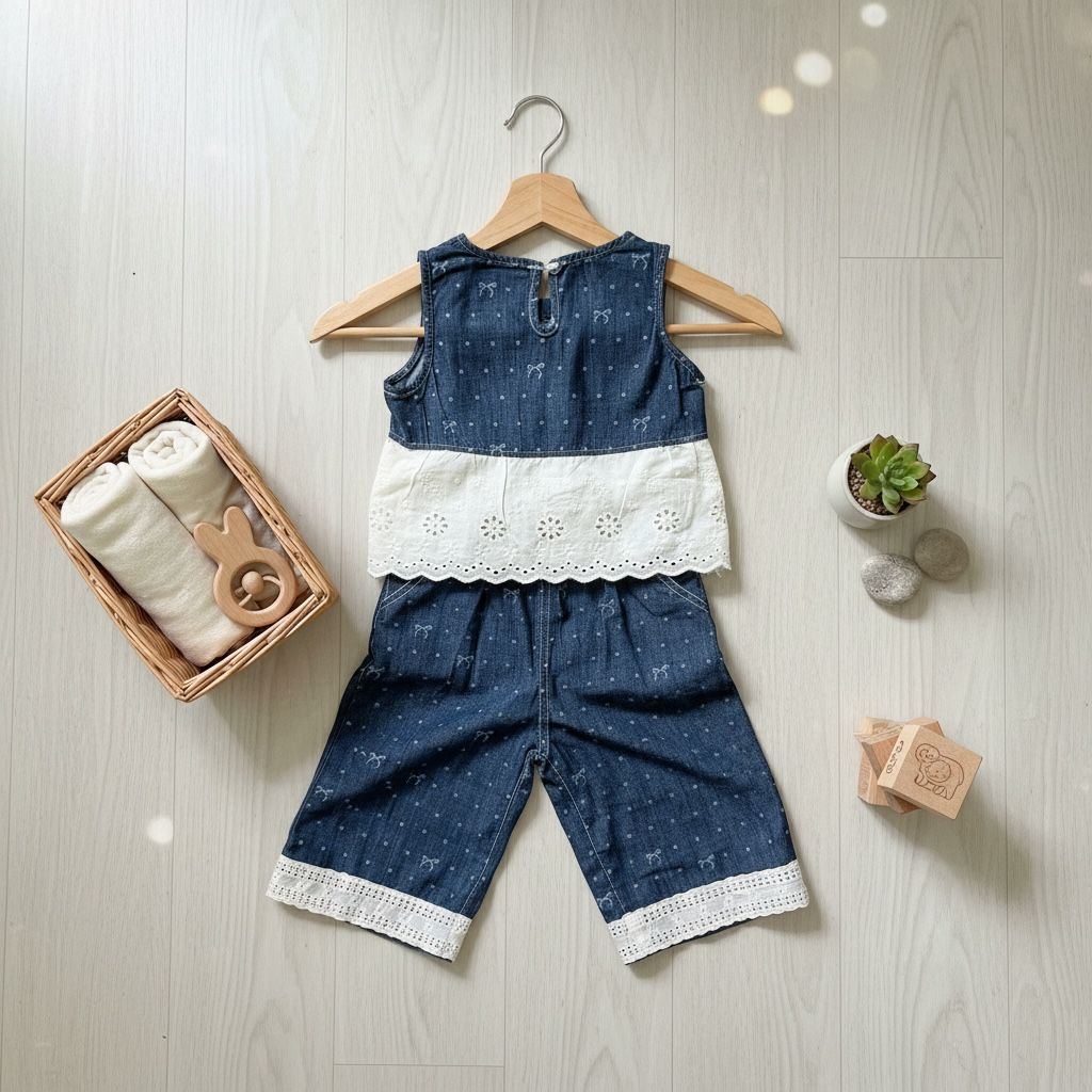Blue Sleeveless Top & Pants Set with Bow Print