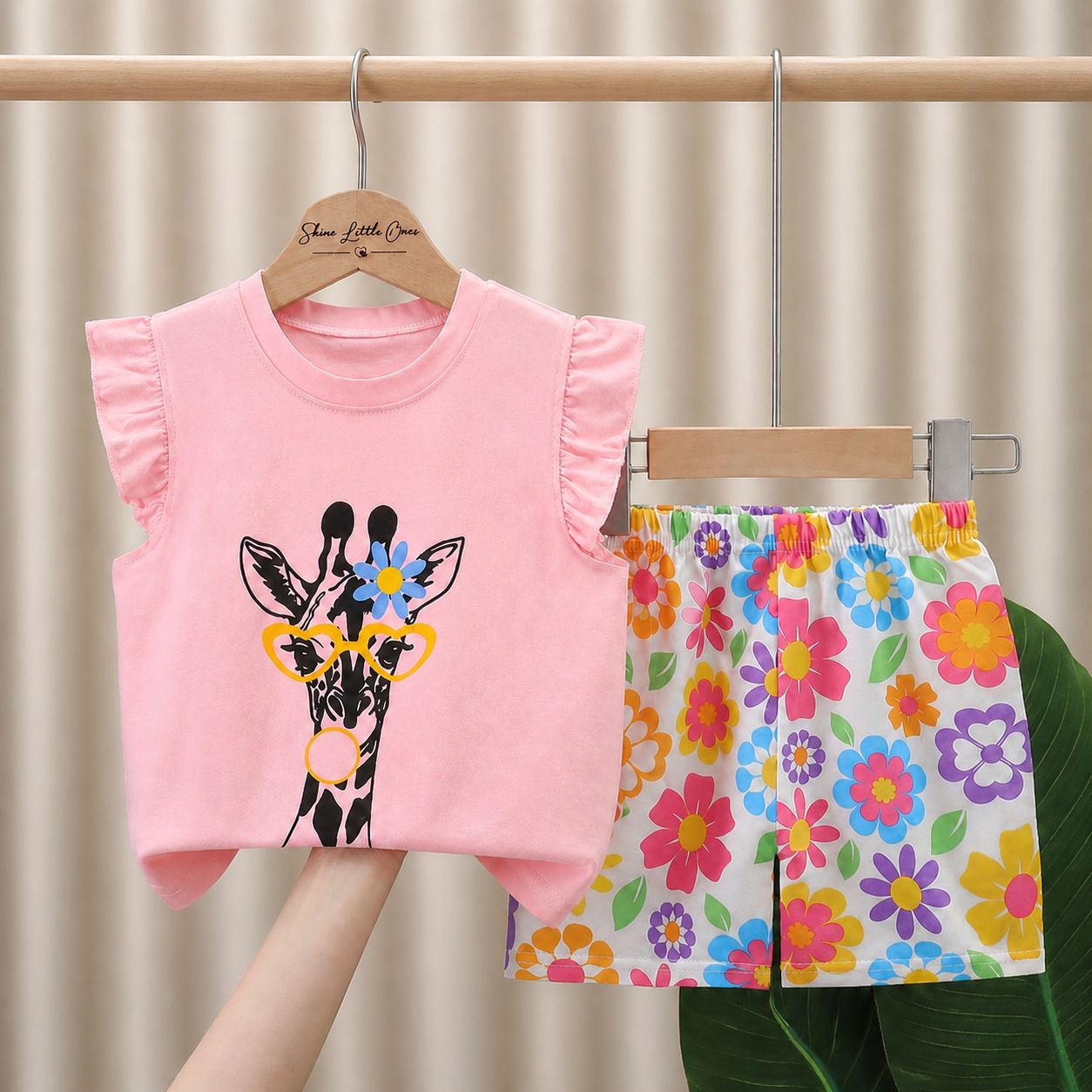 Set Kanak-kanak Perempuan Top + Seluar Pendek Kartun Comel (Tahun 1 - 5)