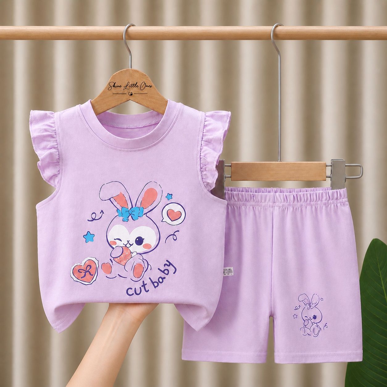 Set Kanak-kanak Perempuan Top + Seluar Pendek Kartun Comel (Tahun 1 - 5)