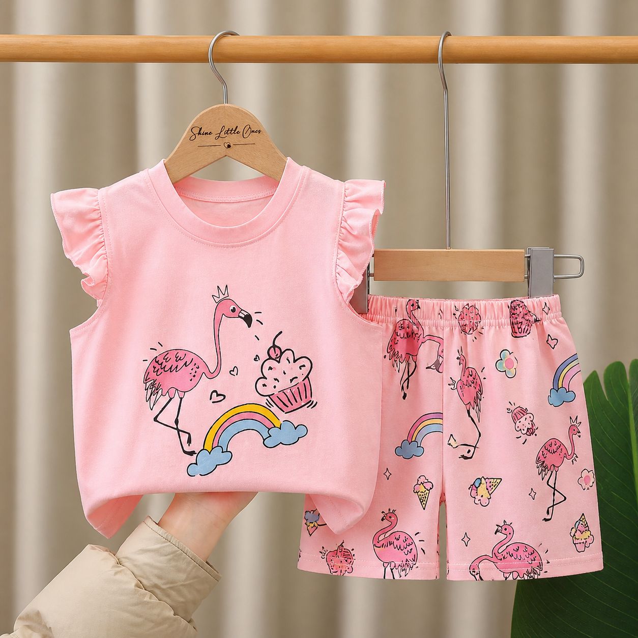 Set Kanak-kanak Perempuan Top + Seluar Pendek Kartun Comel (Tahun 1 - 5)