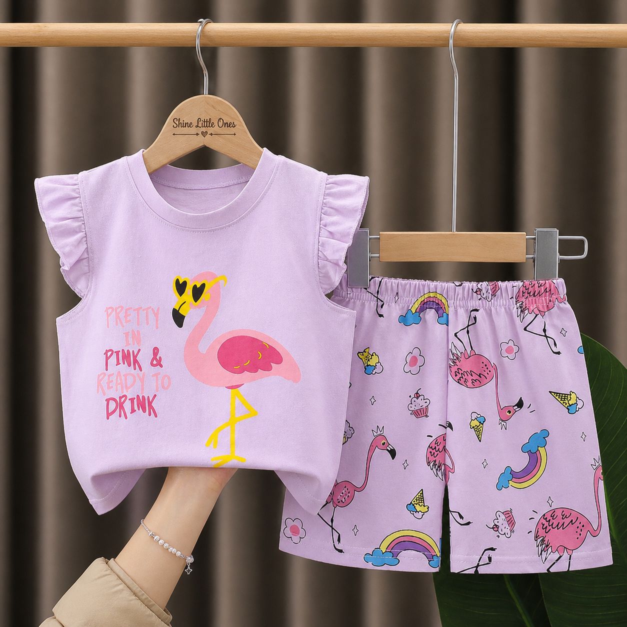 Set Kanak-kanak Perempuan Top + Seluar Pendek Kartun Comel (Tahun 1 - 5)