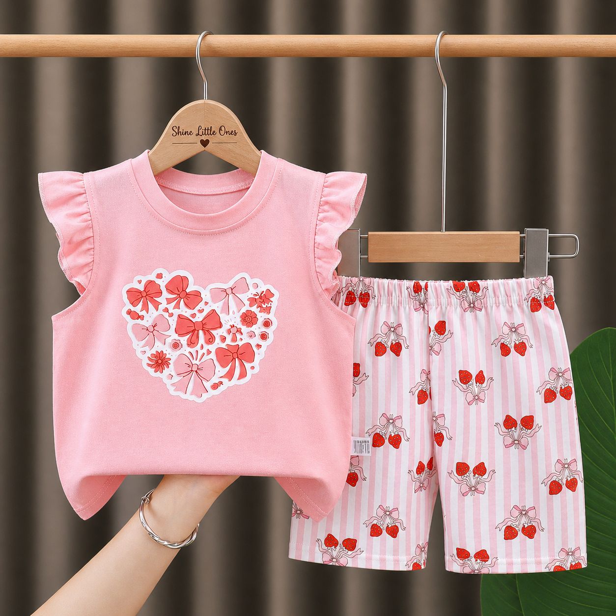 Set Kanak-kanak Perempuan Top + Seluar Pendek Kartun Comel (Tahun 1 - 5)