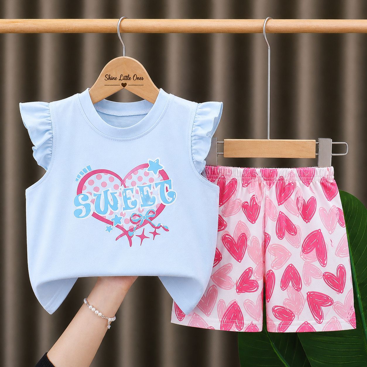 Set Kanak-kanak Perempuan Top + Seluar Pendek Kartun Comel (Tahun 1 - 5)