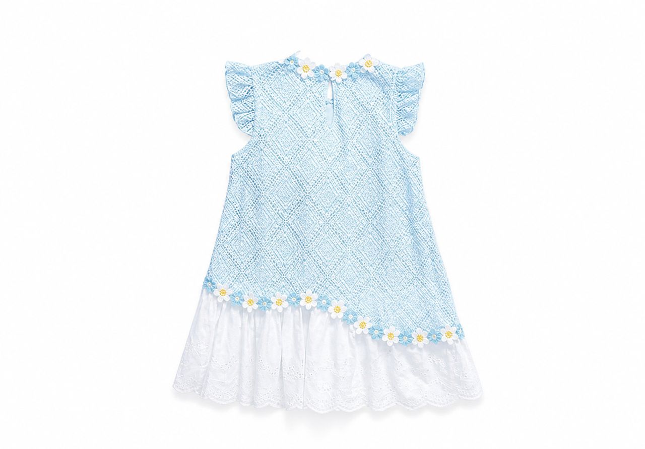 Dress Princess Kanak-Kanak Perempuan Lace Floral Elegant Biru Muda(Tahun 2 - 7)
