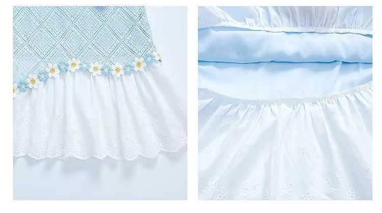 Dress Princess Kanak-Kanak Perempuan Lace Floral Elegant Biru Muda(Tahun 2 - 7)