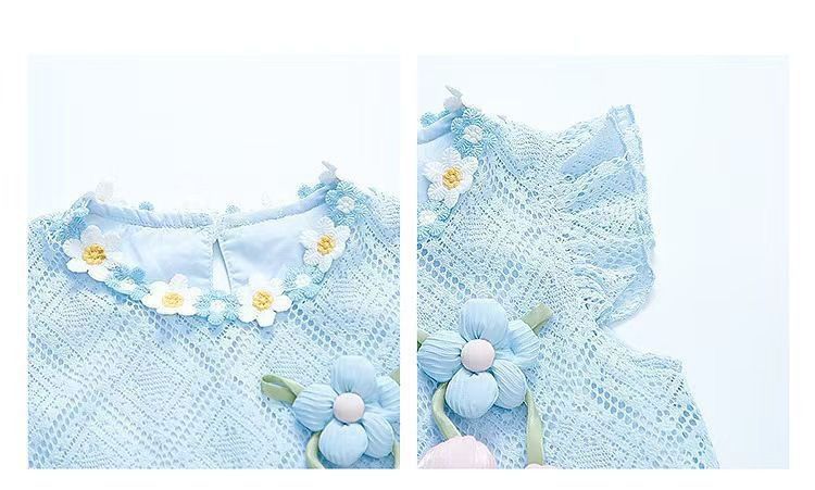 Dress Princess Kanak-Kanak Perempuan Lace Floral Elegant Biru Muda(Tahun 2 - 7)