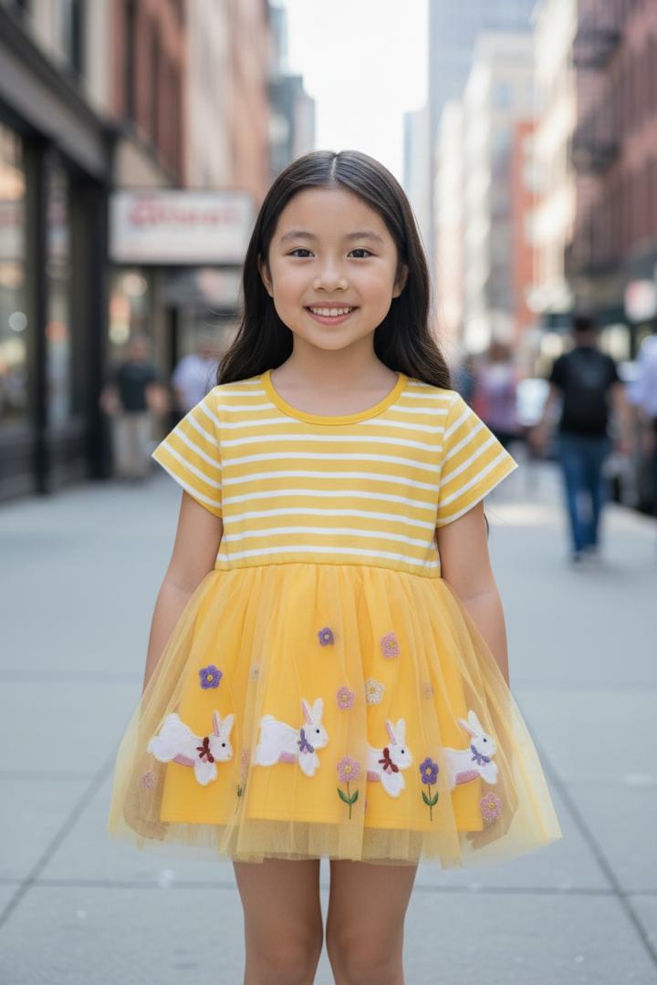 Rabbit Embroidered Mesh Princess Dress