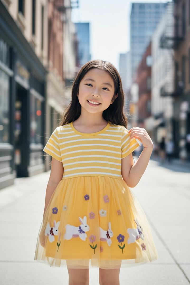 Rabbit Embroidered Mesh Princess Dress