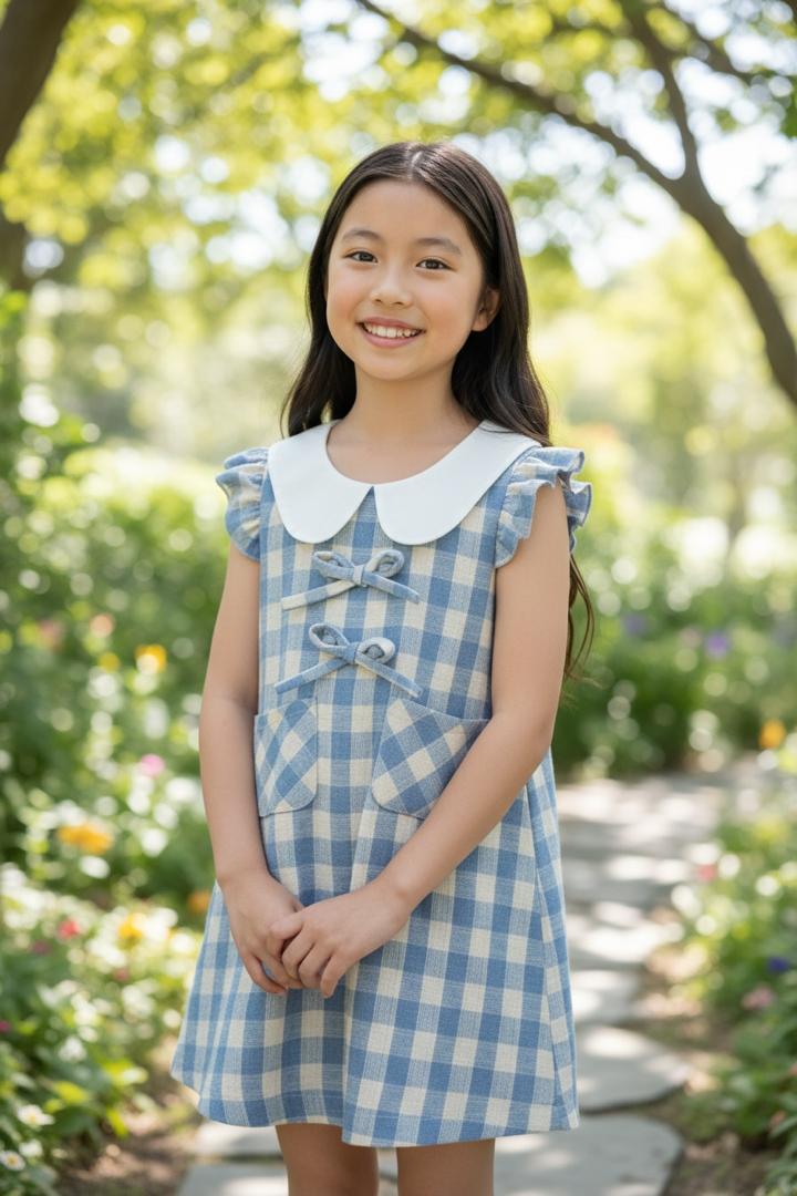 Blue Checkered Sleeveless Dress