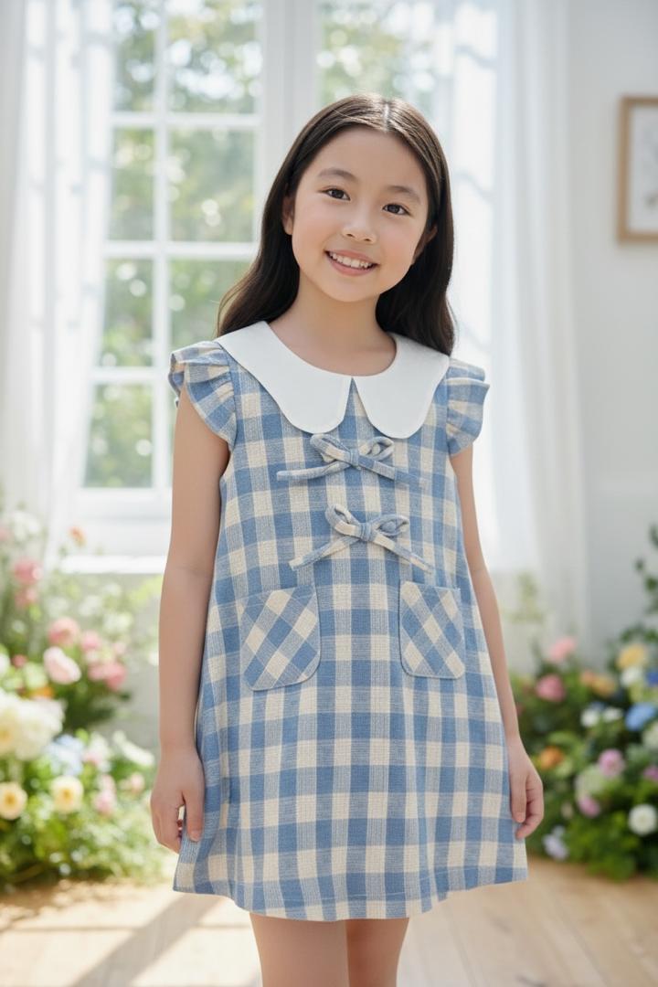 Blue Checkered Sleeveless Dress