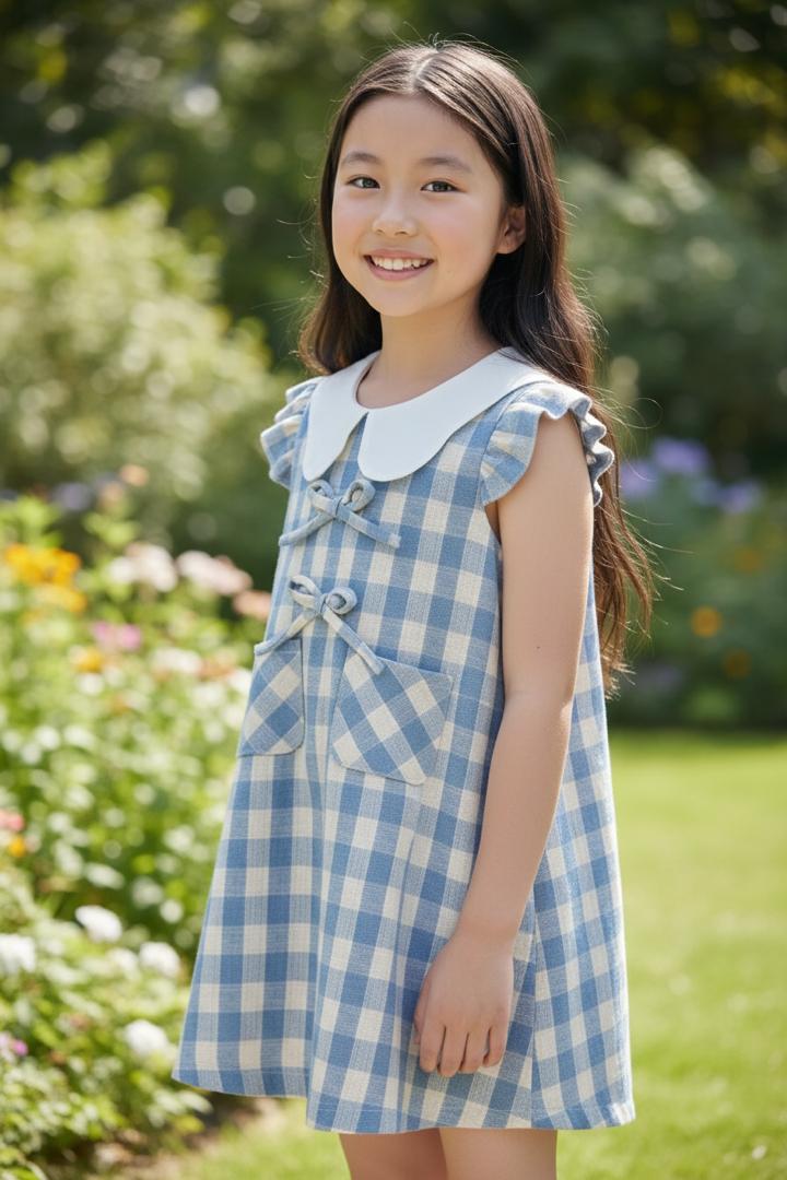 Blue Checkered Sleeveless Dress