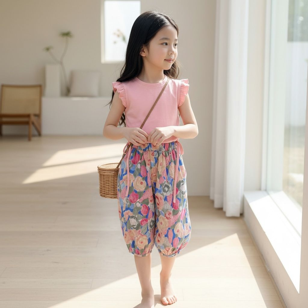 Pink Ruffle Top & floral shorts set