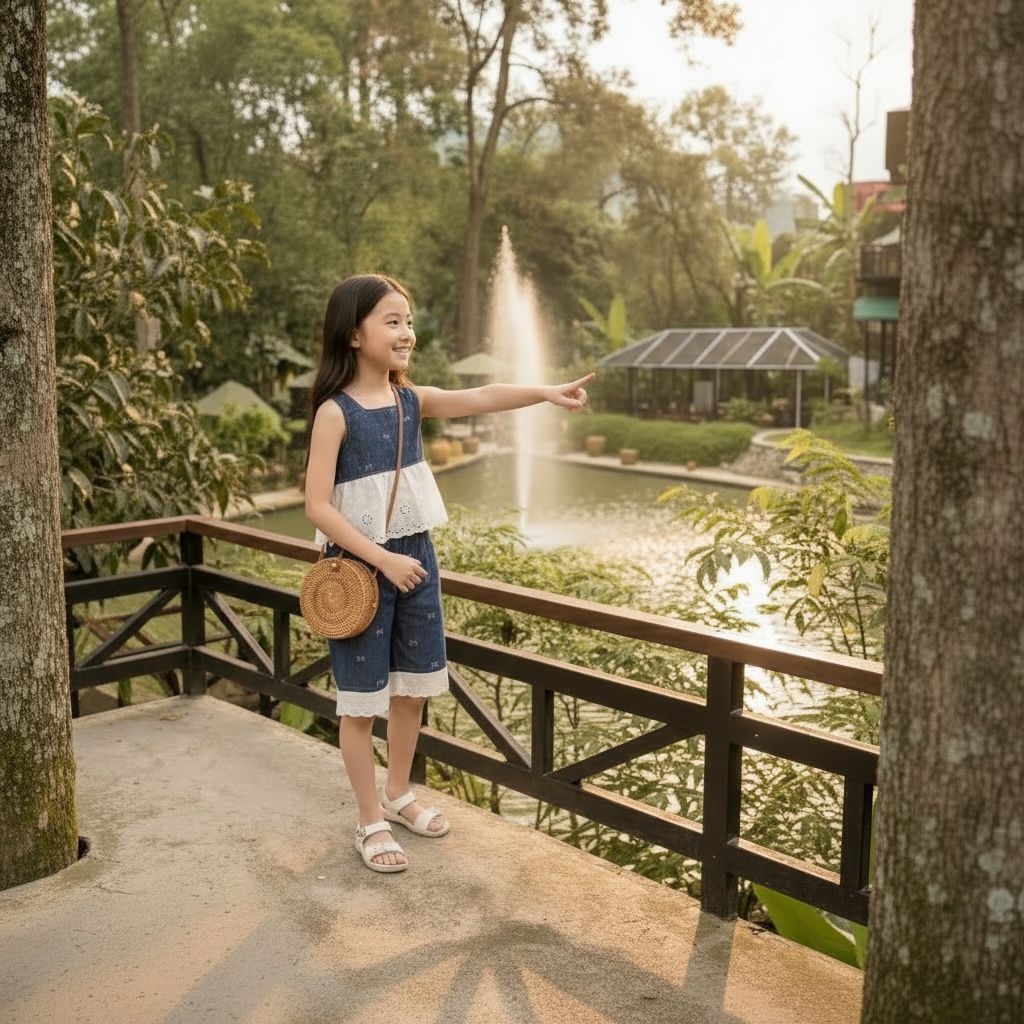 Blue Sleeveless Top & Pants Set with Bow Print