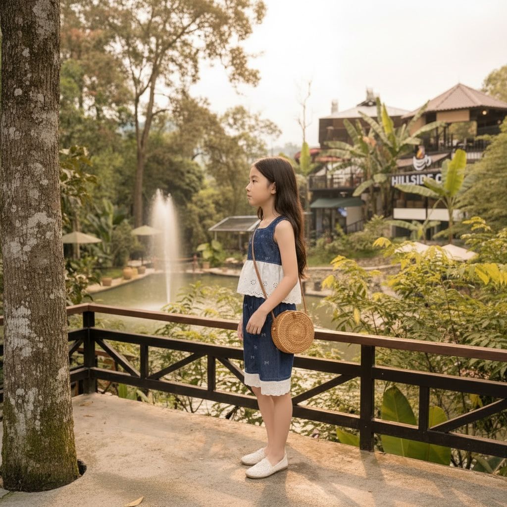 Blue Sleeveless Top & Pants Set with Bow Print