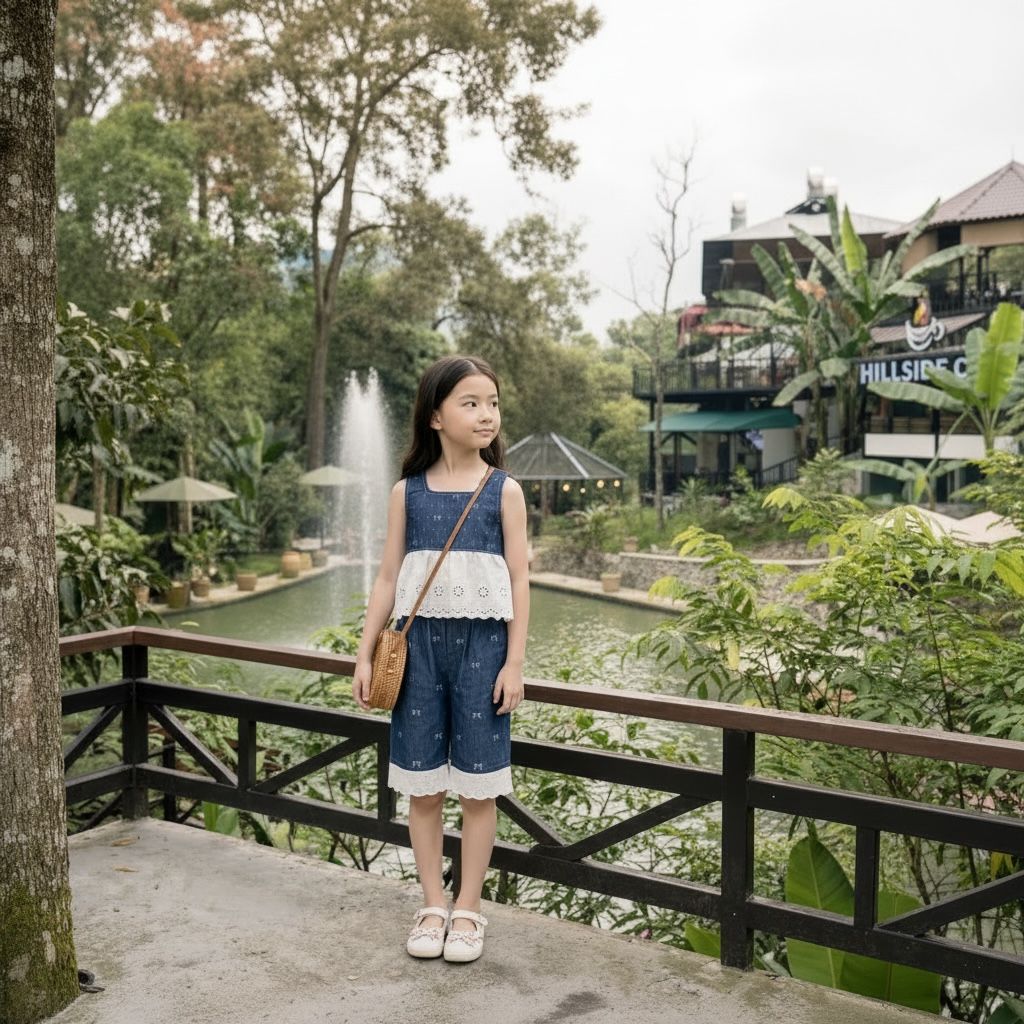 Blue Sleeveless Top & Pants Set with Bow Print